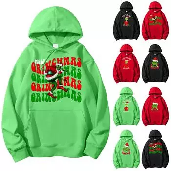 Женский осенне-зимний пуловер с рождественским принтом и капюшоном, флисовая толстовка с длинными рукавами M киноварь