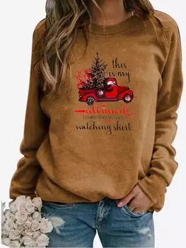 Женский осенне-зимний пуловер с рождественским принтом, блузка, повседневный свитер, топы с длинными рукавами, футболка, женская круглая шея