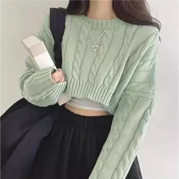 Женский осенне-зимний ретро-свитер с длинным рукавом и круглым вырезом S абрикосовый