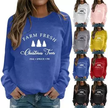 Женский осенне-зимний рождественский принт, большой размер, свободный флисовый толстый свитер с длинными рукавами и круглым вырезом M чёрный