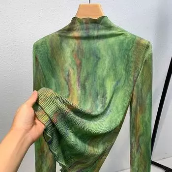 Женский осенне-зимний сетчатый низ из пряжи с рисунком тай-дай, с деревянными ушками, тонкой внутренней отделкой по талии S зелёный