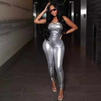 Женский осенне-зимний сексуальный длинный комбинезон-бюстье S золотой