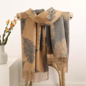 Женский осенне-зимний шарф из искусственного кашемира, утолщенная теплая двусторонняя шаль с двухцветными кисточками