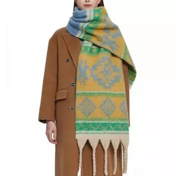 Женский осенне-зимний шарф из мохера с принтом, теплая шаль синий