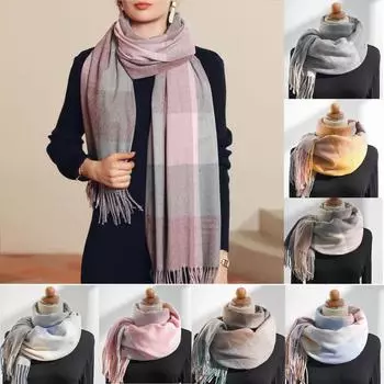 Женский осенне-зимний шарф, классический клетчатый шарф с кисточками, теплые мягкие массивные большие шарфы-шали с запахом One Size зелёный