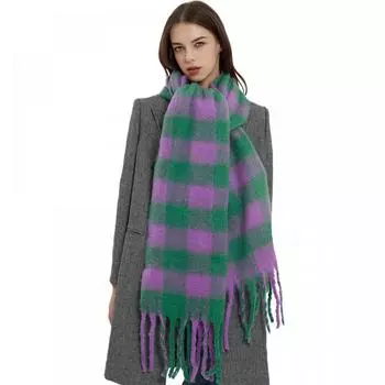 Женский осенне-зимний шарф с имитацией плотной клетчатой ткани фиолетовый