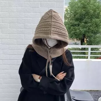 Женский осенне-зимний шарф, шапка, утепленная однотонная шапка с имитацией кашемира, жаккардовая текстура, ветрозащитный шарф на шнурке, шапка серый