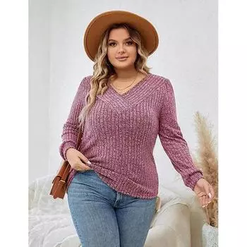 Женский осенне-зимний свитер большого размера XL ~ 5XL, свитер с длинными рукавами и v-образным вырезом, повседневный топ, полосатая толстовка для женщин 1XL розовый