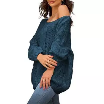 Женский осенне-зимний свитер большого размера с круглым вырезом и свободной вязкой S белый