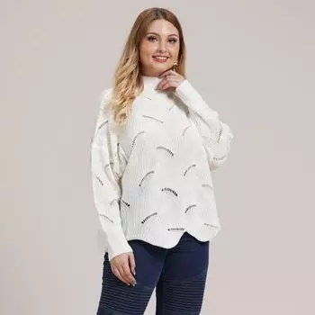 Женский осенне-зимний свитер большого размера с волнистым краем и открытым верхом average size белый