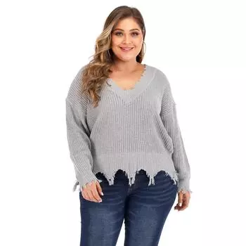 Женский осенне-зимний свитер большого размера с длинным рукавом и V-образным вырезом, утолщенный L белый