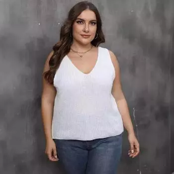Женский осенне-зимний свитер большого размера с V-образным вырезом и повседневным низом S белый