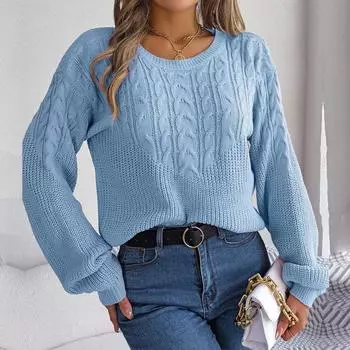 Женский осенне-зимний свитер для отдыха с жареным тестом и рукавами-фонариками S синий