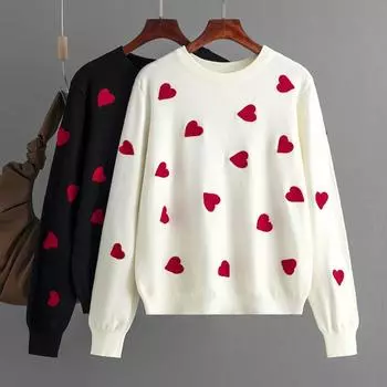 Женский осенне-зимний свитер ко Дню святого Валентина Love, женский трикотаж, свободный свитер с перекрестными бретелями большого размера one size белый