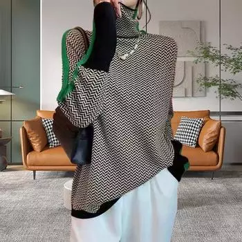 Женский осенне-зимний свитер контрастного цвета с высоким воротником и длинными рукавами, вязаные топы, толстые теплые пуловеры, топы L оранжевый