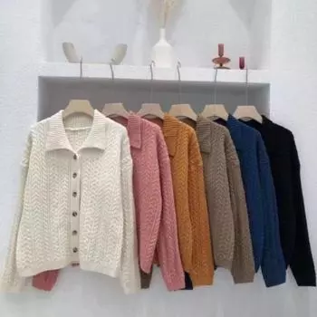 Женский осенне-зимний свитер, пальто, вязаный толстый однобортный сплошной цвет на пуговицах с длинным рукавом, теплый мягкий кардиган с лацканами, короткая женская куртка, трикотаж верблюд