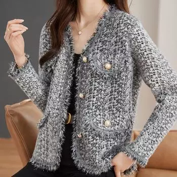 Женский осенне-зимний свитер с бахромой, вязаный кардиган one size fits all серый