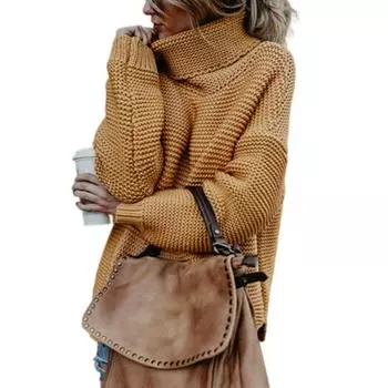 Женский осенне-зимний свитер с длинным рукавом и высоким воротом, повседневный вязаный свитер-топ XL красный