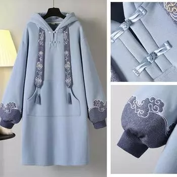 Женский осенне-зимний свитер с длинными рукавами в китайском стиле с элементами ханьфу XXXXL синий