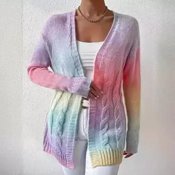 Женский осенне-зимний свитер с длинными рукавами и узором «тай-дай» из переплетенных нитей S разноцветный