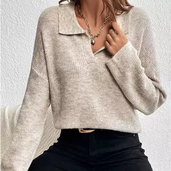 Женский осенне-зимний свитер с длинными рукавами и лацканами M абрикосовый