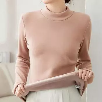 Женский осенне-зимний свитер с длинными рукавами и полувысоким воротником. Толстая бархатная рубашка-основа. Утолщенная теплая футболка. Пуловеры. M чёрный