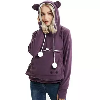 Женский осенне-зимний свитер с капюшоном и длинными рукавами из мультфильма «мяу, звезда, карман, кошка, собака, кенгуру, кошачья лапа» 4XL чёрный