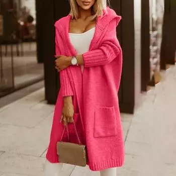 Женский осенне-зимний свитер с капюшоном, кардиган с буквенным принтом и открытым передом, с длинными рукавами, вязаное пальто, уличная одежда 3XL белый