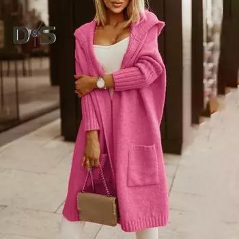 Женский осенне-зимний свитер с капюшоном, кардиган с буквенным принтом и открытым передом, с длинными рукавами, вязаное пальто, уличная одежда 3XL белый