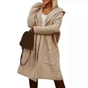 Женский осенне-зимний свитер с капюшоном, кардиган с буквенным принтом и открытым передом, с длинными рукавами, вязаное пальто, уличная одежда M розы красного