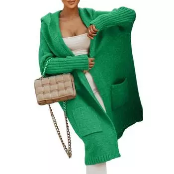 Женский осенне-зимний свитер с капюшоном, кардиган с буквенным принтом и открытым передом, с длинными рукавами, вязаное пальто, уличная одежда M розы красного