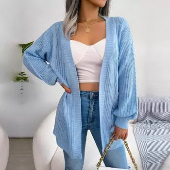 Женский осенне-зимний свитер с карманом и карманом-кардиганом с жареным тестом и рукавами-фонариками S зелёный