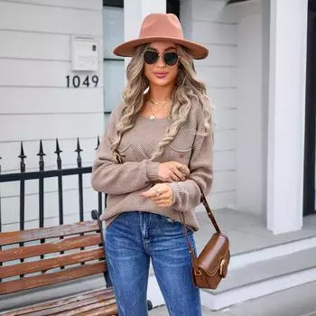 Женский осенне-зимний свитер с карманом снизу S чёрный