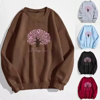 Женский осенне-зимний свитер с круглым вырезом и длинными рукавами с принтом, футболка, топ