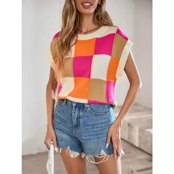 Женский осенне-зимний свитер с круглым вырезом и короткими рукавами XS разноцветный