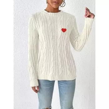Женский осенне-зимний свитер с круглым вырезом, простой низ, аппликация «Любовь», тканый свитер S чёрный