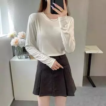 Женский осенне-зимний свитер с круглым вырезом и длинными рукавами внутри, однотонный трикотажный свитер average size темно-серого