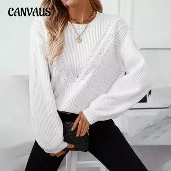 Женский осенне-зимний свитер с круглым вырезом, свободный однотонный полый свитер S белый