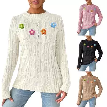 Женский осенне-зимний свитер с круглым вырезом и ручным крючком, вязаный машинной вязкой XL розовый