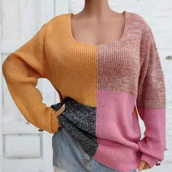 Женский осенне-зимний свитер с квадратным вырезом и U-образным вырезом, разноцветный свитер с пуговицами S разноцветный