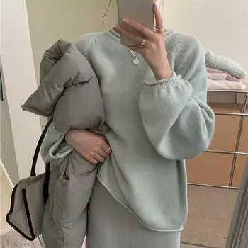 Женский осенне-зимний свитер с подвернутой отделкой, нежный вязаный свитер One Size