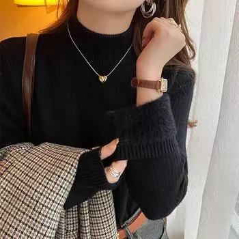 Женский осенне-зимний свитер с полуводолазкой, зимняя утолщенная цельная бархатная нижняя рубашка, новый стиль, тонкий трикотажный топ M