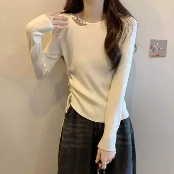 Женский осенне-зимний свитер с завязками, тонкий, повседневный One Size чёрный