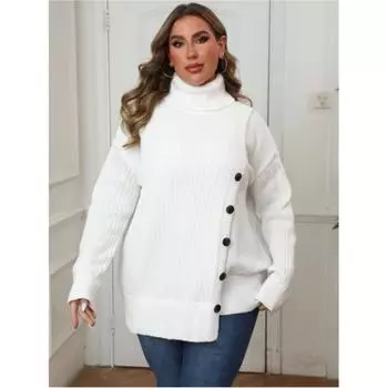 Женский осенне-зимний свитер средней длины с высоким воротом, весенний свитер с длинными рукавами, индивидуальный свитер, топы 3XL белый