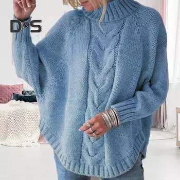 Женский осенне-зимний свитер, толстый трикотаж, свободная водолазка, защита шеи, свободный пуловер с длинными рукавами и рукавами «летучая мышь», морозостойкий женский свитер M хаки