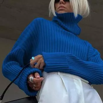 Женский осенне-зимний свитер, вязаный толстый однотонный теплый эластичный пуловер с высоким воротником, защита шеи, женский свитер с длинными рукавами L белый