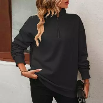 Женский осенне-зимний свитшот на молнии с лацканами и полупланкой с длинными рукавами, однотонный свободный крой, пуловер для девочек-подростков, топы 2XL абрикосовый