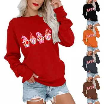 Женский осенне-зимний свободный флисовый толстый свитер с длинными рукавами и принтом ко Дню святого Валентина XXL чёрный