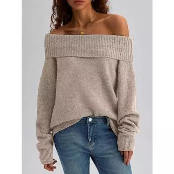 Женский осенне-зимний свободный повседневный свитер на одно плечо S абрикосовый