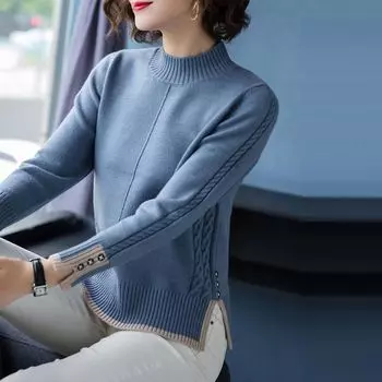 Женский осенне-зимний свободный пуловер большого размера с круглым вырезом, свитер с длинными рукавами, многоцветный теплый свитер, повседневный вязаный пуловер, свитер XXXL